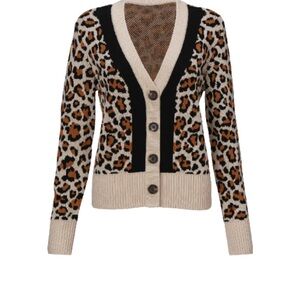 CAbi Leopard Print Cardigan with Cream Accents